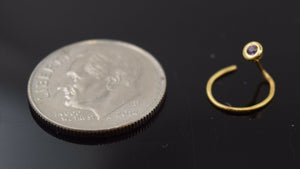 Authentic 18K Yellow Gold Nose Pin Ring Light Purple Birth Stone February n122 - Royal Dubai Jewellers