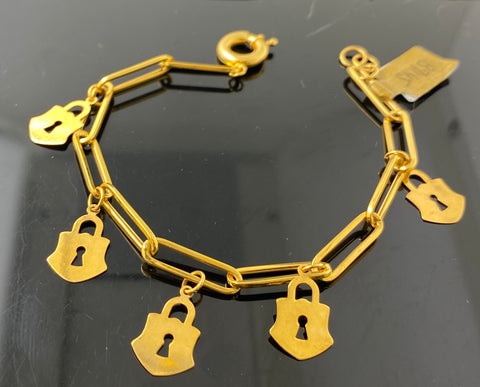 21k Solid Gold Simple Ladies Lock Charms Design b7145 - Royal Dubai Jewellers