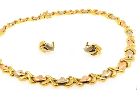 18k Necklace Set Beautiful Solid Gold Ladies Simple Floral TwoTone Design CS283 - Royal Dubai Jewellers