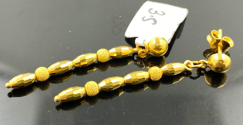 22K Solid Gold Long Earrings With Irregular Beads E7589 - Royal Dubai Jewellers