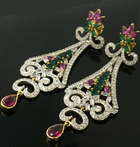 22k Necklace Set Solid Gold Ladies Classic Tri Color Stone Encrusted LS132 - Royal Dubai Jewellers