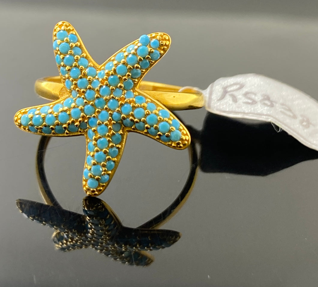 21k Solid Gold Ladies designer Star Shape Turquoise Ring R5838 - Royal Dubai Jewellers