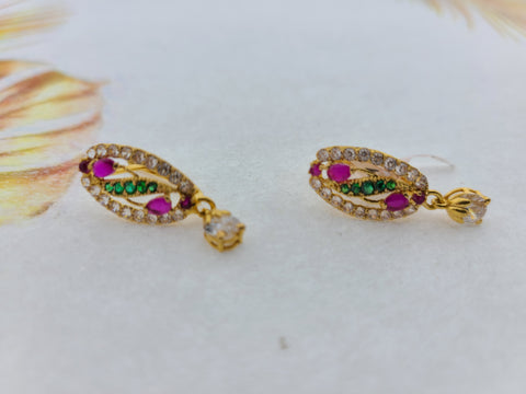 22K Solid Gold Multicolored Stones Earrings E22254 - Royal Dubai Jewellers