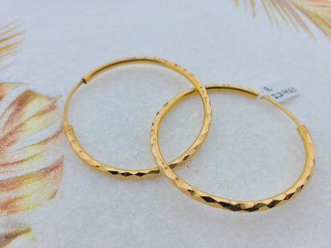 22K Solid Gold Diamond Cut Hoops E22467 - Royal Dubai Jewellers