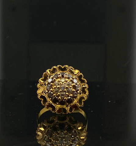 22K Solid Gold Floral Zircon Ring R5511 - Royal Dubai Jewellers