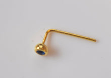 Authentic 18K Yellow Gold L-Shaped Nose Pin Stud Blue Birth Stone December n47 - Royal Dubai Jewellers
