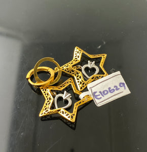 22k Solid Gold Ladies Designer Star Heart Shape Charm Hoop Earrings E10629 - Royal Dubai Jewellers