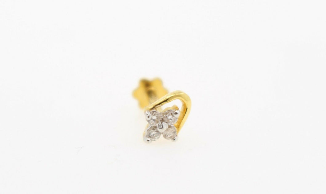 Authentic 18K Yellow Gold Charm Nose Pin Stud Diamond VS2 n329 - Royal Dubai Jewellers