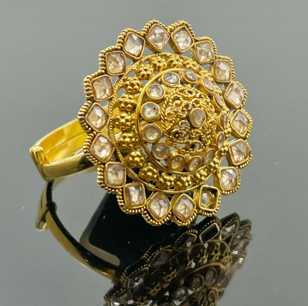 22k Ring Solid Gold Ladies Jewelry Elegant Floral With Stones Design R2083zz - Royal Dubai Jewellers