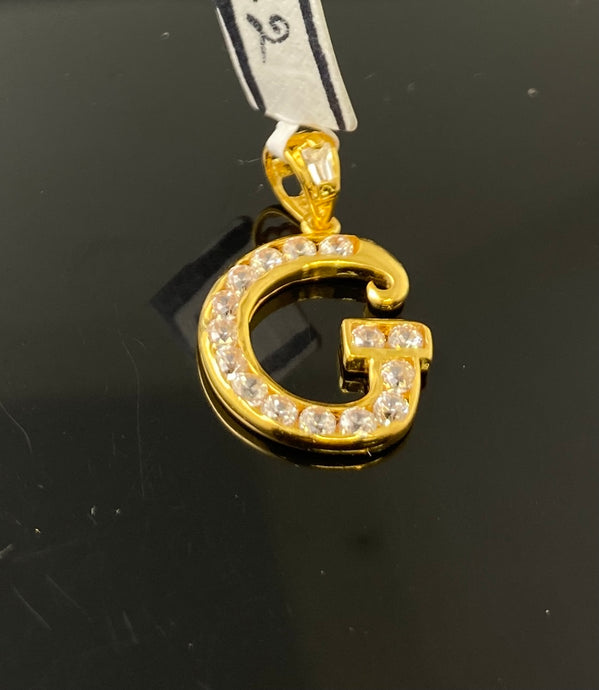 22k Pendant Solid Gold Initial G with Signity Stones P3559 - Royal Dubai Jewellers