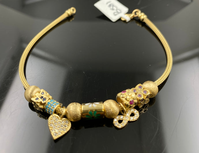 18K Bracelet Solid Gold Ladies Designer Dangling Charms with Stones B581 - Royal Dubai Jewellers