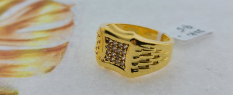 22K Solid Gold Signet Ring With Stones R8035 - Royal Dubai Jewellers