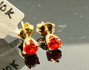 10k Earrings Solid Gold Ladies Studs with Single Red Stone Design E7112 - Royal Dubai Jewellers