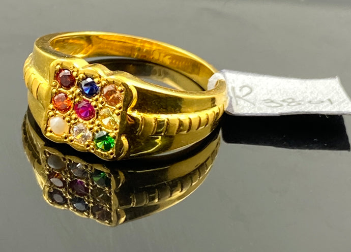 22k Solid Gold Men's Designer Navratan Stone Zircon Ring R3801 - Royal Dubai Jewellers