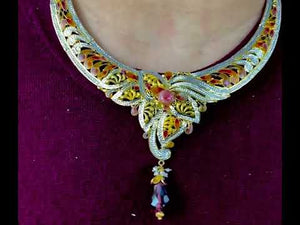 22k Necklace Set Beautiful Solid Gold Ladies Classic Floral Navratan LS179