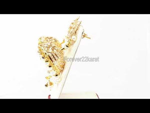 22k 22ct Solid Gold ELEGANT Simple Jhumki Filigree Hoops with Pearl Design E7301