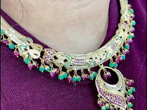 22k Necklace Set Solid Gold Ladies Modern Multi Stone Jadau Design LS100