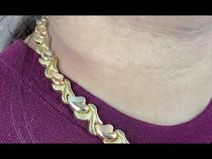 18k Necklace Set Beautiful Solid Gold Ladies Simple Floral TwoTone Design CS283