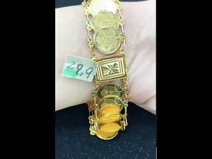 22k Bracelet Solid Gold Ladies Jewelry Classic Coin With Floral Design B9997