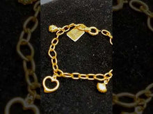 21k Solid Gold Simple Ladies Bracelet with Heart and Shell Charms b7184