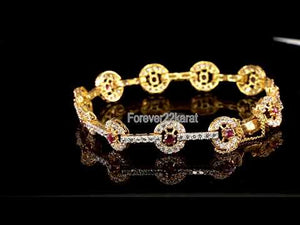 22k Bracelet Solid Gold Simple Charm Stone Encrusted With Ruby Design b4076