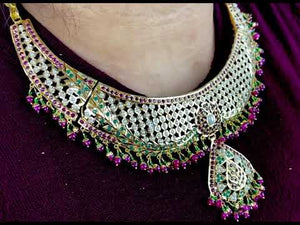 22k Necklace Set Solid Gold Ladies Modern Multi Stone Jadau Design CS271