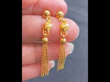 22K Solid Gold Long Earrings With Heart Charms E6879