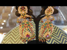 22k Gold Jewelry LONG EARRINGS DANGLING chandeliers Ruby Pearl Emerald E594