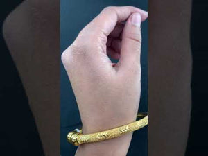 22K Solid Gold Bangle With Solid Beads And Zig Zag Pattern BR5635
