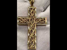 10k Pendant Solid Gold Simple Christian Cross With Pattern Insert Design P944
