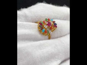 22k Ring Solid Gold Ladies Jewelry Classic Design With Color Stones R2337zz