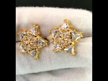 22k Earring Solid Gold Ladies Jewelry Star Shape Stone Encrusted Stud E6422