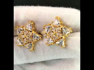 22k Earring Solid Gold Ladies Jewelry Star Shape Stone Encrusted Stud E6422