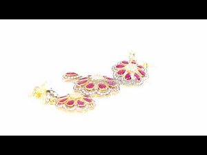22k Pendant Set Solid Gold ELEGANT Classic Round Floral With Ruby Stone p2136