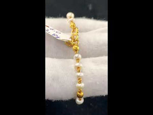 22k Bracelet Solid Gold Children Jewelry Simple Pearl and Beads Design CB1156