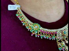 22k Necklace Set Solid Gold Ladies Jewelry Mixed Stone Jadau Design LS1000