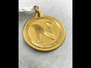 22k Solid Gold Charm Pendant Simple Alphabet ROUND Letter N Design pn5