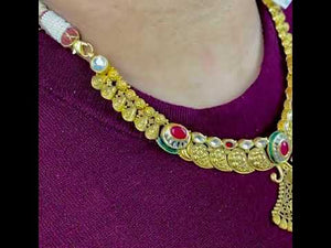 22k Necklace Set Beautiful Solid Gold Ladies Navratan With Enamel LS125