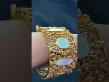 22k Bangle Solid Gold Simple Ladies Floral Filigree with Opal Stone BR131z
