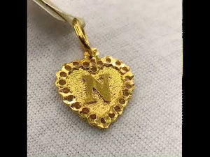 22k Pendant Solid Gold Elegant Letter N Heart Shape Design P1049