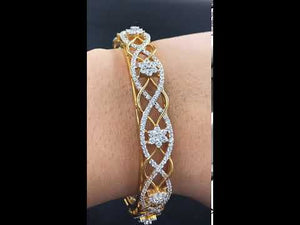 22k Solid Gold Ladies Bangle Modern Geometric Wavy Line with Stones Design br101