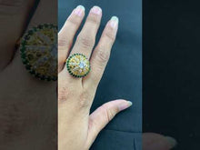 22K Solid Gold Emerald Floral Ring With Stones R5449