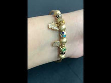 18k Solid Gold Simple Ladies Color Bead with Charm Bracelet b1007