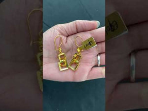 22K Solid Gold Rectangular Tier Hanging Earrings E9047