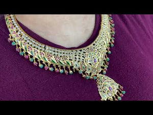 22k Necklace Set Solid Gold Ladies Jewelry Mixed Stone Jadau Design CS272